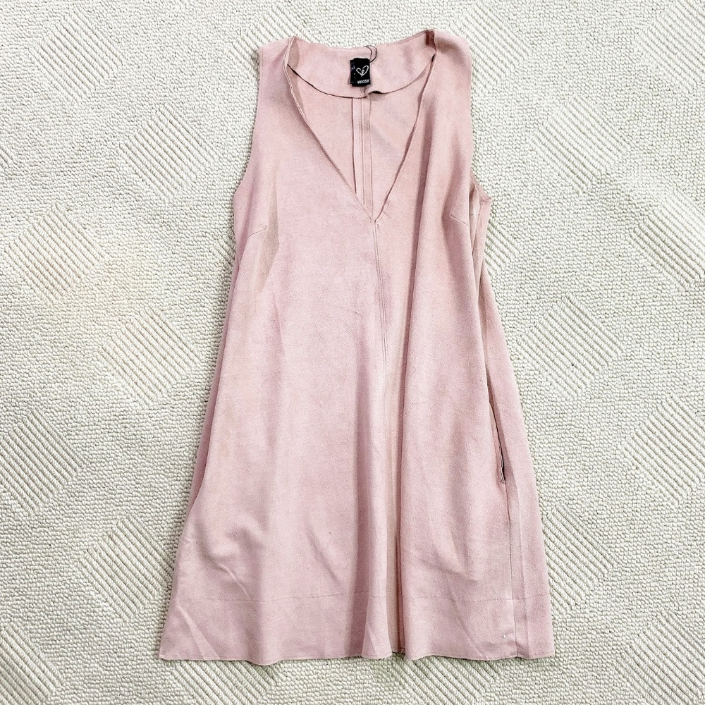 Windsor Pink Suede V Neck Dress w pockets on side - Picture 1 of 7